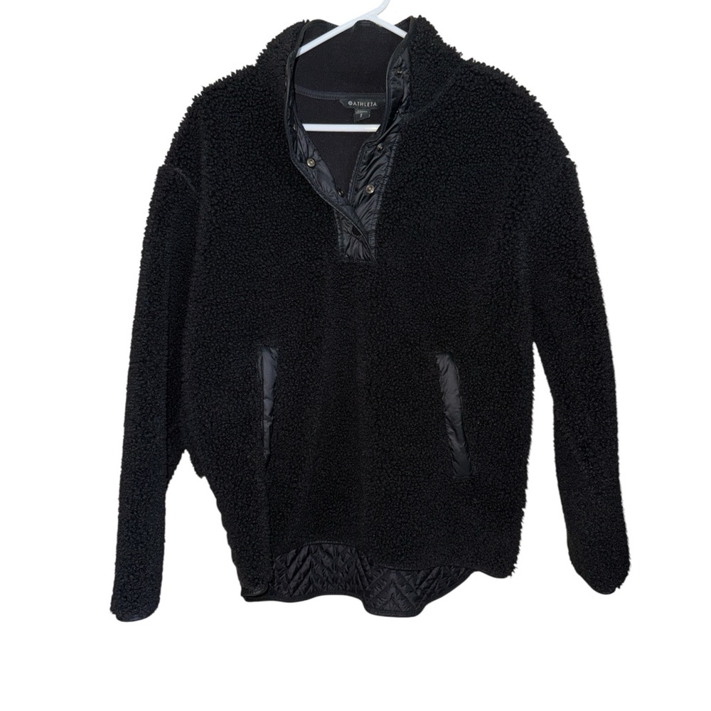 Athleta Cozy Sherpa Snap Sweatshirt Pullover‎ Black Small Quilted Cozy Fleece